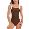 SEAUR Costume da bagno da ragazza con contrasto di colori, intero, per bambini, costume da bagno sportivo con spalline regolabili, estate, spiaggia, piscina, 7-16 anni, marrone, 11-12 Anni