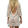 TMEOG Copricostume da Bagno Donna in Maglia Uncinetto Estate Abito da Spiaggia Bikini Cover Up Camicetta Maglia Tunica Kaftan Top (One Size, Senza Schienale Bianca)