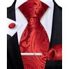 DiBanGu Cravatta da uomo Paisley formale in seta e fazzoletto da taschino gemelli fermacravatta per festa di nozze ballo di fine anno, Colore: rosso, Taglia unica