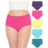 TANSTC Mutande Donna Cotone Vita Alta Slip Traspirante Culotte Comode Elasticizzato Intimo, Viola Scuro/Fucsia/Verde Limone/Azzurro Acqua/Azzurro Lago, Pacco da 5, S