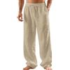 Generic Mens Linen Pants Yoga Beach Loose Fit Casual with Waist Drawstring Lightweight Vacation Clothing Wide Leg Summer Flowy (Beige,L)
