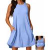 nnOuOnn Abiti Estivi da Donna con Reggiseno Incorporato 2026, Abito Casual Senza Maniche da Spiaggia, Abito Lungo e Scivoloso, Mini Abito Corto con Tasche, azzurro cielo, M