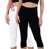 SES Leggings Capri da donna lunghi a 3/4, confezione da 2 pezzi, dalla 32-34 alla 56-58, opachi ed elastici, con elastico in vita morbido e vestibilità perfetta, in cotone con elastan, bianco e nero