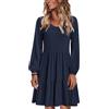Zeagoo Donna Vestito Maniche Lunghe Elegante Abito Scollo a V Linea A Vita Alta Abiti Abito Invernale con Tasche Blu Navy M