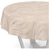 ANRO Tovaglia cerata, lavabile, motivo astratto, colore beige, rotonda, 140 cm, bordo tagliato