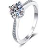 Aotiwe Fedi nuziali da donna, anello di fidanzamento solitario di forma rotonda in oro bianco con moissanite in argento Sterling 925, L 1/2, Argento Sterling, Moissanite