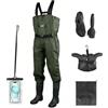 SWAWIS Scafandro da Pesca Waders in Verde Militare Tute Impermeabili Traspiranti Adatte per Cantieri Edili, Adatto a Uomo e Donna 45W