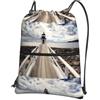 WHJSHOP Lighthouse con belle stampe nuvole coulisse cerniera zaino - leggero impermeabile borsa da palestra con tasca frontale e organizer interno per viaggi, yoga e altro ancora