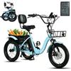 BoluDukNN Triciclo Elettrico per Adulti, Trike Elettrico Pieghevole Da 18 Pollici Con Schienale, 7 Velocità, 3 Modalità Di Guida, Cestino Anteriore E Posteriore, Per Viaggi E Acquisti per Anziani Blue