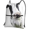 HJFCZH Zaino con cerniera e coulisse con stampa a forma di testa di mucca divertente con animali, leggero, sportivo, per palestra, viaggi e yoga, design resistente all'acqua