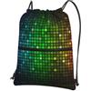 WHJSSF Zaino con cerniera e coulisse con stampe quadrate colorate, borsa da palestra leggera e pieghevole per viaggi, yoga, escursionismo e oggetti essenziali quotidiani