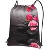 WHJSSF Zaino con cerniera e coulisse con stampa di fiori e pietre e rose, leggero e pieghevole, borsone da viaggio con tasca frontale e organizer interno