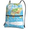 WHJSSF Zaino con cerniera e coulisse con stampa mappamondo, borsa leggera e pieghevole per viaggi, yoga, escursionismo e oggetti essenziali quotidiani