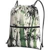 HJFCZH Zaino con stampa cinese di bambù con coulisse e cerniera, leggero e sportivo, per palestra, viaggi e yoga, design resistente all'acqua