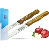 SMI Coltelli da Frutta e Spelucchino Set 2 pezzi curvo e dritto manico in legno d'ulivo Coltello per verdure e spelucchini Coltelli da Cucina multiuso, Solingen Germania