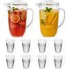 UNIQUE HOME LIVING Brocca in plastica trasparente da 2 l, con coperchio, per frigorifero, senza BPA, 2 brocche per succhi con 8 tazze per tè freddo, limonata, cocktail, bevande fredde, design a