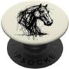 Minimalist Horse Art Testa cavallo Scarabocchio Schizzo Nero Bianco Arte Elegante PopSockets PopGrip Adesivo