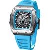 DAXIAOYU Orologio al quarzo da uomo con scheletro 3D, quadrante a forma di tonneau, cinturino in silicone, calendario, visualizzazione della data, impermeabile, casual, orologio da polso sportivo,