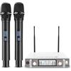 talomen Set Microfoni Wireless UHF, 2 Microfoni Dinamici a Mano in Metallo, Auto Scan, Portata 120 m, Ricevitore a Doppio Canale, Ideale per Canto, Karaoke, Feste, DJ, Chiesa - K120 Bianco