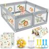 SOFTHOM Box Bambini 180x200 con Tappeto, Recinto per Bambini con 360° Rete Traspirante, Tessuto Oxford, Laterali con Zip, Antiscivolo Robusta Centro Attività, 60 Palline, 4 Maniglie, Leone Grigio