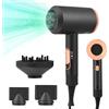 Euakee Asciugacapelli Ionico, Professionale 2000W Phon Capelli con Diffusore, Asciugatura Rapida 120000 RPM ad Alta Velocità per Phon Capelli per Salone e Casa (Nero)