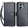 SIENIANLINE Cover per Redmi Note 13 Pro 4G custodia portafoglio Nero | 3 scomparti carte, 1 tasca banconote, Chiusura magnetica, Supporto, Pelle PU flip cover per Xiaomi Poco M6 Pro