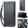 SIENIANLINE Cover per Xiaomi 14T Pro custodia portafoglio Cubo - Nero | 3 scomparti carte, 1 tasca banconote, Chiusura magnetica, Supporto, Pelle PU flip cover per Xiaomi 14T Pro