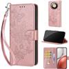 SIENIANLINE Cover per Honor Magic8 Lite / X9d custodia portafoglio Oro Rosa | 3 scomparti carte, 1 tasca banconote, Chiusura magnetica, Supporto, Pelle PU flip cover per Honor X70 / X9d