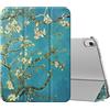 MoKo Custodia Compatibile con iPad 10a Generazione 2022, iPad 10,9" Cover Custodia con Coperchio Tripieghevole, Retro Traslucido in Pelle PU e PC, Auto Riattivazione e Standb, Albicocchi in Fiore