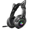 PHNIXGAM Cuffie da gioco per PS4, PS5, Xbox One X/S (senza adattatore), 3,5 mm, con orecchie di gatto rimovibili, microfono antirumore, RGB, suono surround per PC, telefono cellulare (nero)