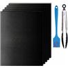 GROFIS Set di 5 Tappetino Barbecue 40x32cm, Antiaderente Stuoie Barbecue in Teflon, Carta da Forno Riutilizzabile con Pennello e Clip, BBQ Mat per Griglia a Gas Carbone Forno Griglia Elettrica