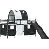 vidaXL Letto a castello per bambini con tende, colore nero, dimensioni 90 x 200 cm, struttura in metallo