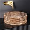 EMKE Lavabo da appoggio rotondo in vetro trasparente oro rosa, 36 x 36 x 11,2 cm, lavabi a mano di alta qualità per bagno e WC degli ospiti, lavabo senza foro per rubinetto