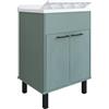 Negrari Mobile Lavatoio in PVC con vasca in PP, Resistente agli acidi di uso comune, Resistente all'umidità, Kit di scarico incluso, Interno e Esterno, L60 x P50 x H85 cm, Colore Verde Scuro