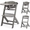 kk Kinderkraft Kinderkraft ENOCK - Seggiolone in legno 3 in 1, multifunzione, altezza e poggiapiedi regolabili, imbracatura di sicurezza, con vassoio rimovibile, per bambini fino a 10 anni, colore: marrone
