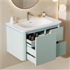 MURUL Mobile sottolavabo da parete, 80,5 x 47,5 x 51 cm, completamente laccato, struttura verticale, luce LED con sensore di movimento radar, cassetti silenziosi, antiurto, lavabo monoblocco, verde