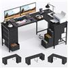 YOUDENOVA Scrivania a forma di L, 170 x 100 cm, scrivania ad angolo con 8 cassetti, scrivania per computer con presa e porta di ricarica USB, scrivania da ufficio per studio, colore nero