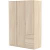 Dmora Armadio a Tre Ante con Barra Appendiabiti, Ripiani e cassetti, Color Rovere, Misure in cm 121 x 51 x h180, Small