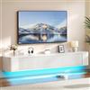 YITAHOME Supporto TV sospeso da 180 cm, mensole TV a parete con luce LED RGB, console multimediale TV bianca lucida, armadio TV sospeso con ampio spazio di archiviazione per soggiorno e camera da