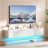 YITAHOME Supporto TV galleggiante da 140 cm, mensole TV da parete con luce LED RGB, console multimediale per TV bianca lucida, grande spazio per soggiorno e camera da letto