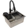 Guoked 45 x 40 cm, lavello da cucina, in acciaio inox 201, 1 vasca, moderno lavello da cucina con rubinetto estraibile, tubo di scarico, scolapiatti per cucina gastronomica