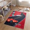 TAPISO Emma Tappeto Gioco Bambini Sala Giochi Cameretta Stanza Bambini Stampato Morbido Multicolore Rosso Nero Macchine Antiscivolo Lavabile Lavatrice 80 x 150 cm