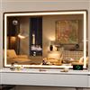 Hasipu Specchio cosmetico con illuminazione, 130 x 90 cm, specchio da trucco a LED, con 3 modalità dimmerabili, controllo touchscreen, specchio cosmetico, rotondo, bianco