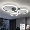 YUNLONG Plafoniera LED Smart a 3 Anelli, Lampadario Moderno Dimmerabile con App/Alexa/Telecomando, Luce da Soffitto 19W 1900LM (3000K-6500K) - Installazione Facile per Camera e Soggiorno, Nero