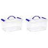 Acan Tradineur - Confezione da 2 scatole portaoggetti trasparenti con manico blu, in plastica, contenitore per libri, vestiti, coperte, n. 9, 18 x 34 x 27 cm, 12 litri