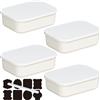 CNKHDZ Set da 4 contenitori con coperchio, contenitori impilabili con coperchio, contenitori in plastica per scaffali, cucina e bagno (Bianco, 25.5 * 18 * 7.7cm)