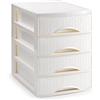 PlasticForte Cassettiera Organizer Effetto Rattan 4 Cassetti Bianca 26 x 35 x 36 cm
