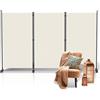 Fiqops Divisorio su ruote, 3 pezzi, 263 x 181 cm, paravento per esterni, resistente alle intemperie e divisorio per uffici, balconi, beige