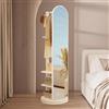 Generic Specchio ad arco Girevole a 360° con appendiabiti, in legno massiccio, 3 in 1 specchio da pavimento con ripiano portaoggetti e ganci e aste, per camera da letto e soggiorno