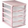 Acan Tradineur - Cassettiera da tavolo, realizzata in Spagna, 4 cassetti trasparenti - Torre di stoccaggio, armadio, bagno, ufficio, 35 x 27 x 35,5 cm, colore: Rosa